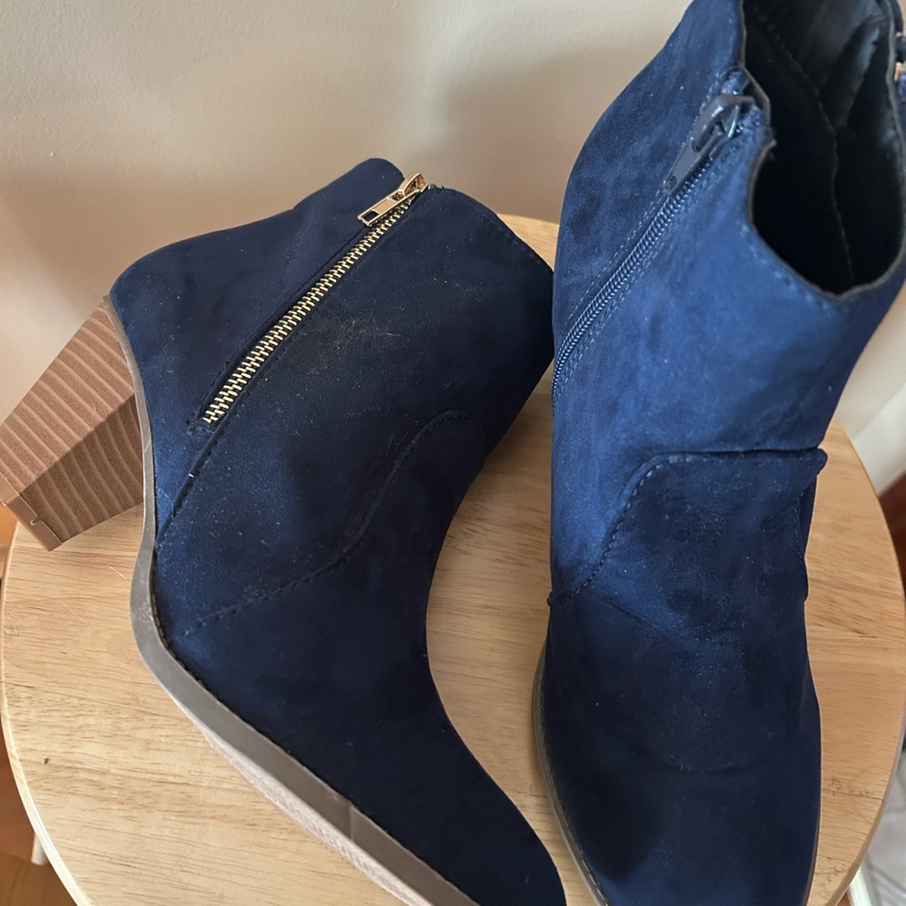 Primark Dark Blue Ankle Boots with Wooden Heel